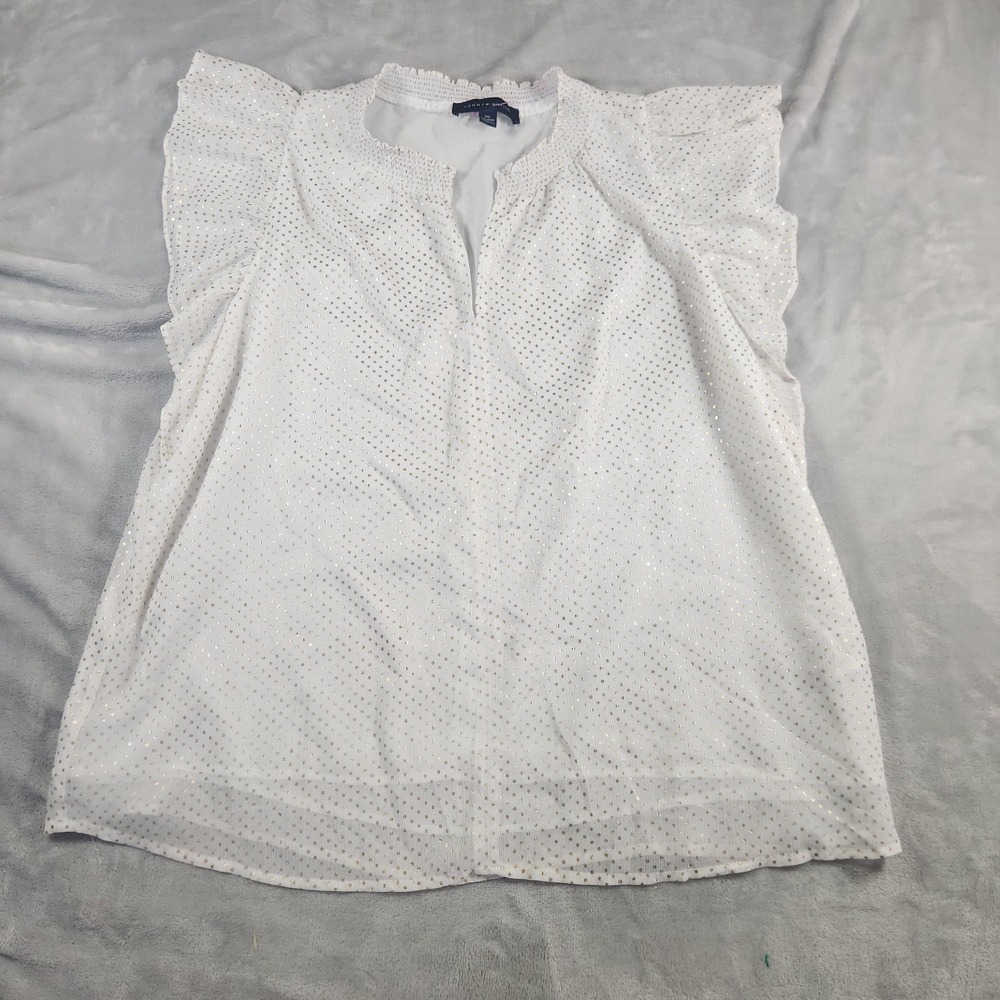 Tommy Hilfiger Women Polka Dot Ruffle Short Sleeve Tunic Blouse XXL Coquette